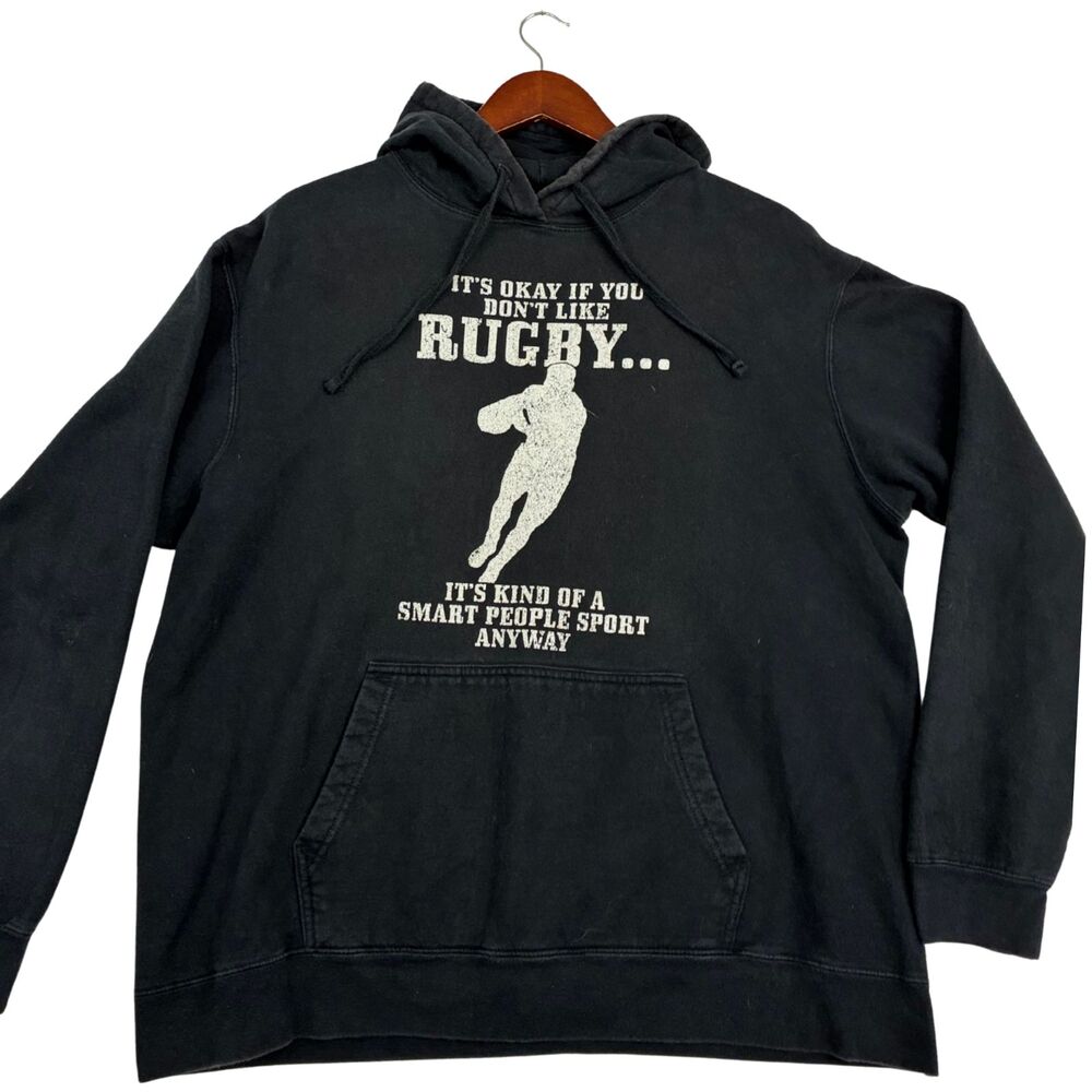 Funny Rugby Hoodie Mens XL Port & Company Black Pullover Smart People Sport